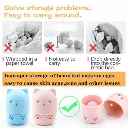 Make Up Sponge Holder Beauty Powder Puff Cleansing Egg Drying Case Silicone Makeup Blender Sponge Portable Face Cosmetics Puff