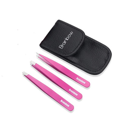 Brainbow 3pcs Eyebrow Tweezer Set Stainless Steel Slant Tip/Point Tip/Flat Tip Eyes Tweezers For Face Hair Removal Make Up Tools