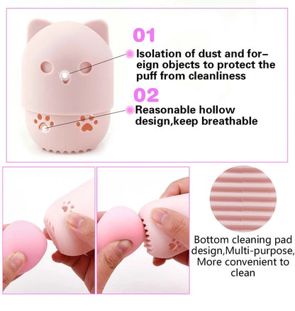 Make Up Sponge Holder Beauty Powder Puff Cleansing Egg Drying Case Silicone Makeup Blender Sponge Portable Face Cosmetics Puff