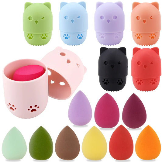 Make Up Sponge Holder Beauty Powder Puff Cleansing Egg Drying Case Silicone Makeup Blender Sponge Portable Face Cosmetics Puff