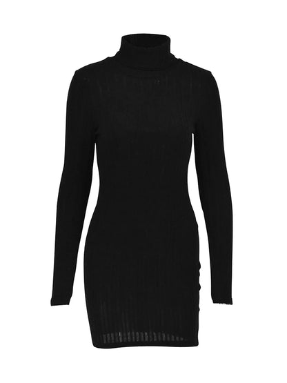 New Sexy Mini Dress For Women Autumn Black Solid Turtleneck Long Sleeves Sheath Dress Club Elegant Bodycon Party Dresses Female