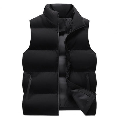 Men Waistcoat Thick Padded Cotton Vest Windproof Sleeveless Winter Outderwear Neck Zipper Cardigan Men Winter Coat