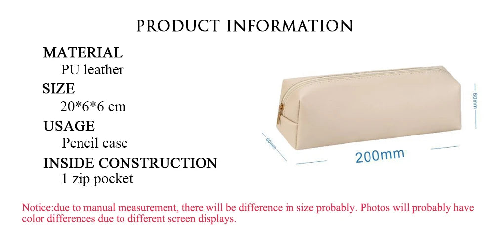 Business Office Custom Name Pencil Case Box Simple Student Zipper Pen Holder Engrave Initials Make Up Brush Cosmetic Storage Bag