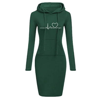 Women's Long Sleeve Hoodie Dress, Hooded Sweater, Pullovers, Sweatshirt, Slim Fit, Fashion, Autumn, Winter