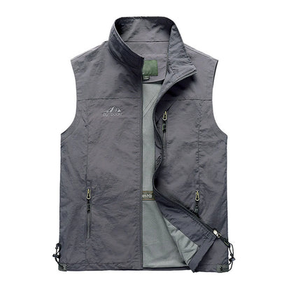 Soild Vest For Mens Leisure Travel Fishing Outdoor Work Jakcet Casual Waistcoat With Pocket Zipper Breathable Outwear Chalecos