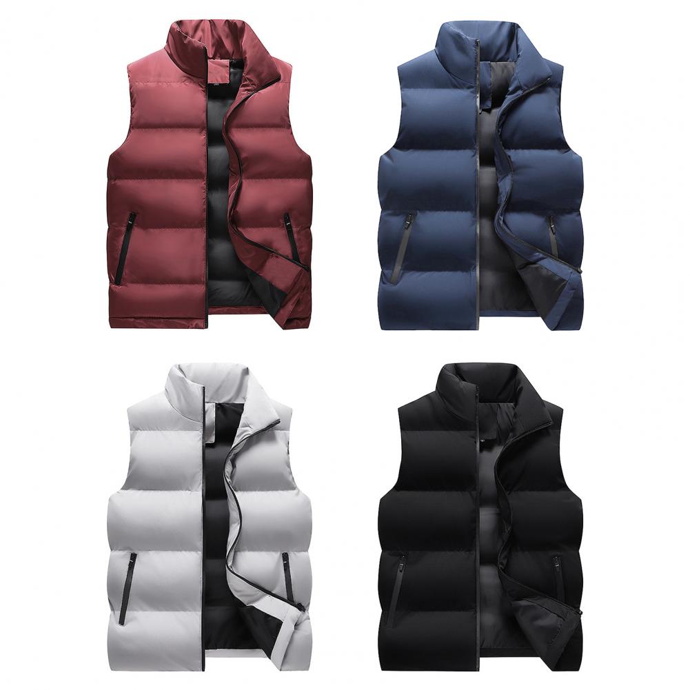 Men Waistcoat Thick Padded Cotton Vest Windproof Sleeveless Winter Outderwear Neck Zipper Cardigan Men Winter Coat