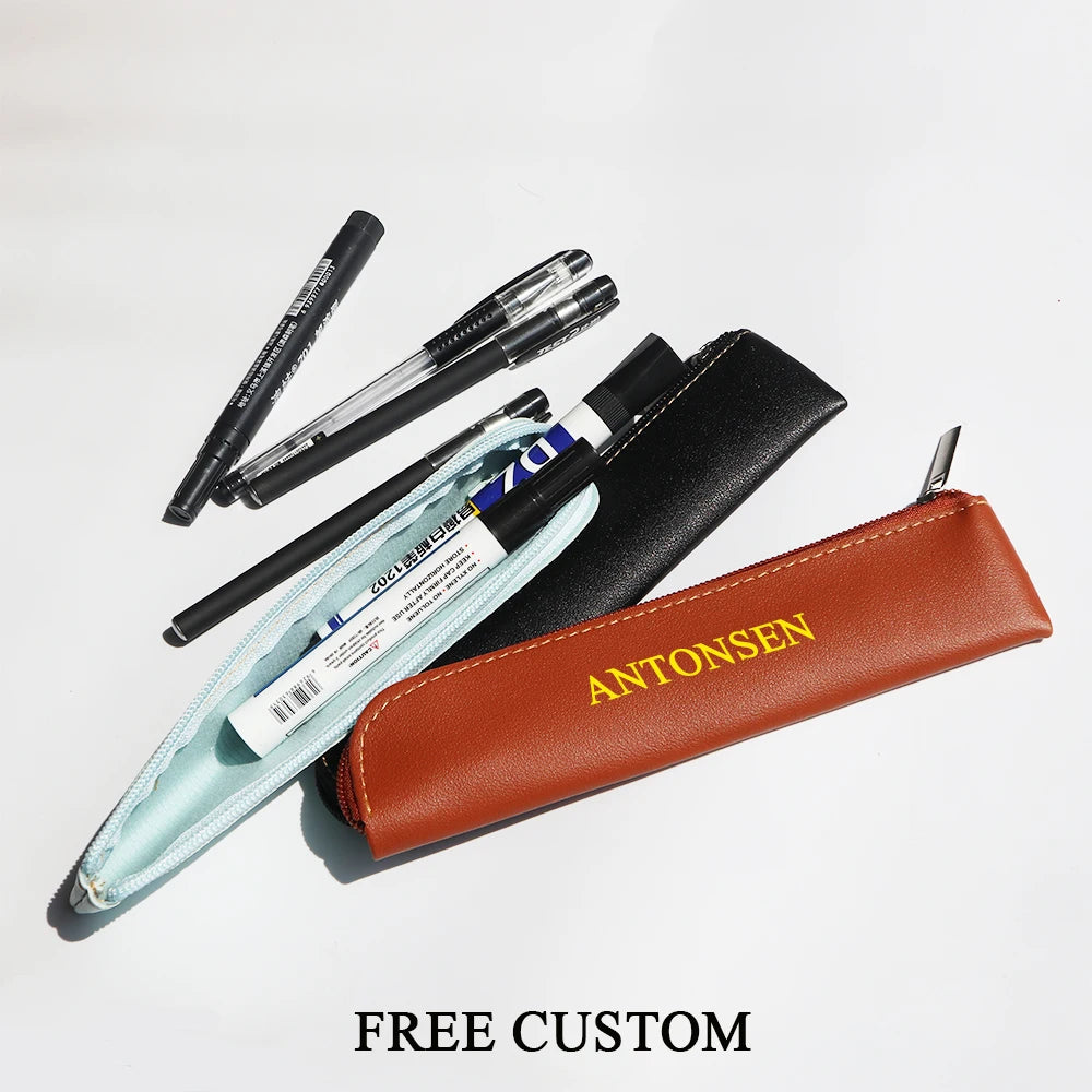 Business Office Custom Name Pencil Case Box Simple Student Zipper Pen Holder Engrave Initials Make Up Brush Cosmetic Storage Bag