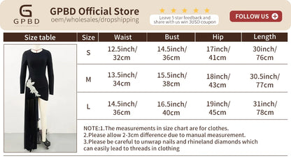 GPBD Sexy Bead Appliques Irregular High Low Dress Black Long Sleeved O-Neck Long Dresses Autumn Clothes Women 2025