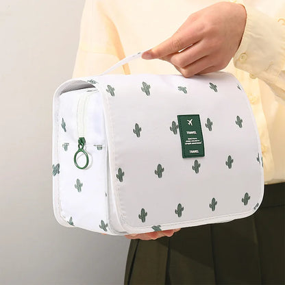 Toiletry Make Up Bags Solid Color Korean Foldable Cosmetic Bags Travel PVC Waterproof Large Capacity Toiletries Hangbag Storage