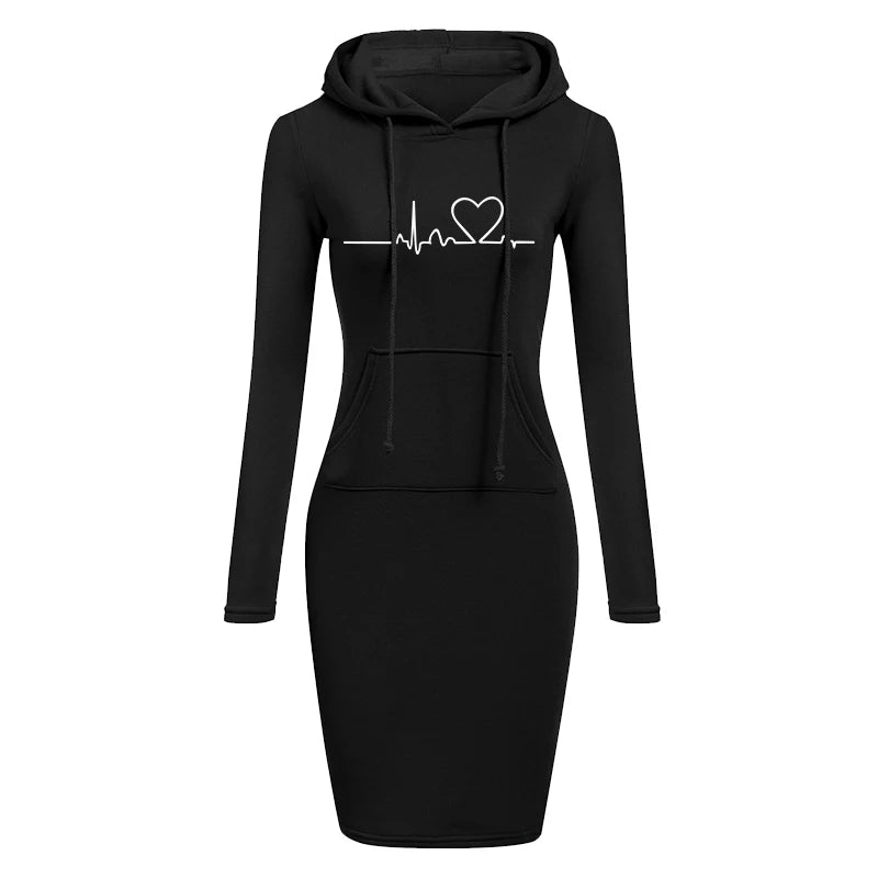 Women's Long Sleeve Hoodie Dress, Hooded Sweater, Pullovers, Sweatshirt, Slim Fit, Fashion, Autumn, Winter