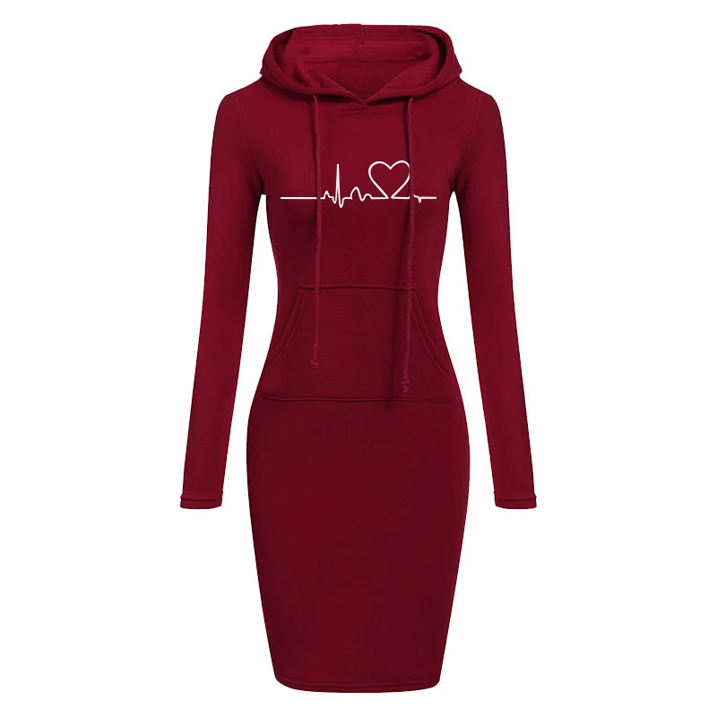 Women's Long Sleeve Hoodie Dress, Hooded Sweater, Pullovers, Sweatshirt, Slim Fit, Fashion, Autumn, Winter