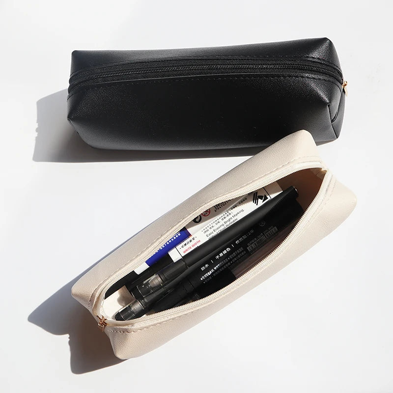 Business Office Custom Name Pencil Case Box Simple Student Zipper Pen Holder Engrave Initials Make Up Brush Cosmetic Storage Bag