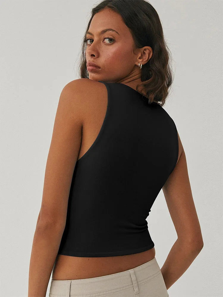 Sleeveless Tight Bottomed Shirt With Round Neck Racerback Top