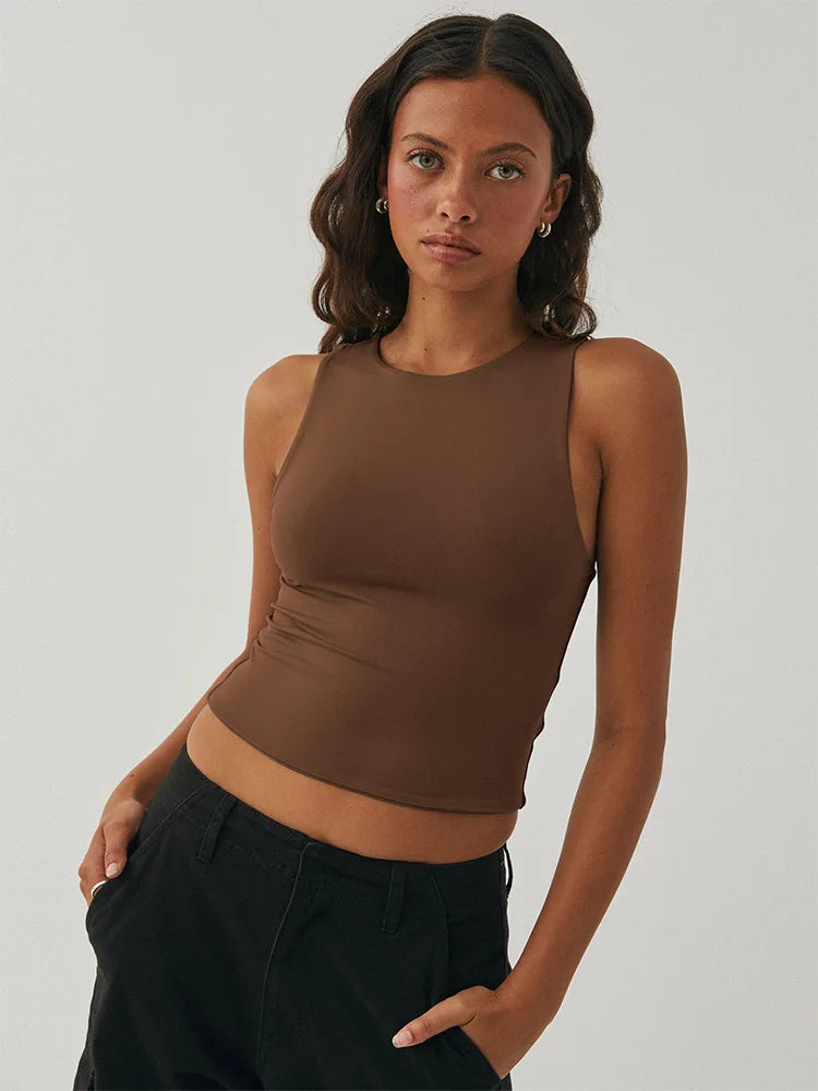 Sleeveless Tight Bottomed Shirt With Round Neck Racerback Top