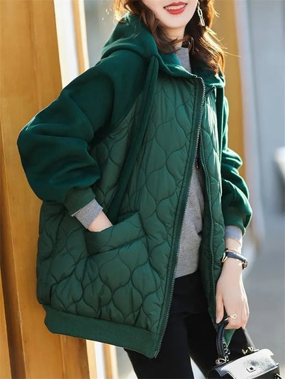 Light Down Cotton Suit 2025 Winter New Korean Version Temperament Mother Pack Padded Jacket Hooded Loose Cotton Clothes Female X