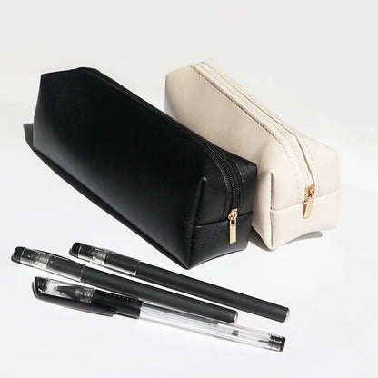 Business Office Custom Name Pencil Case Box Simple Student Zipper Pen Holder Engrave Initials Make Up Brush Cosmetic Storage Bag