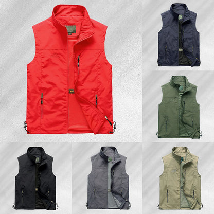 Soild Vest For Mens Leisure Travel Fishing Outdoor Work Jakcet Casual Waistcoat With Pocket Zipper Breathable Outwear Chalecos