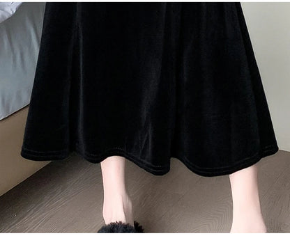 Elegant Velvet Black Long Skirts Women 2025 Casual High Waist Faldas Sexy Mujer Slim Korean Style Y2k Clothes Vintage Midi Skirt