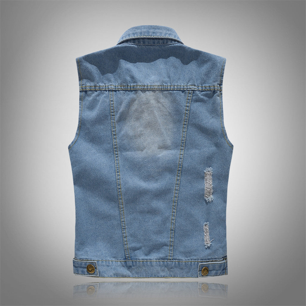 New Coat Men Fashion Denim Vest Lapel Single Breasted Auutmn Overcoat Casual Cowboy Jacket In Shoulder Blouse Male Clothing