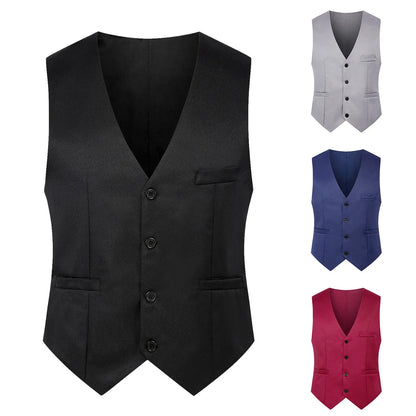 British Fashion Men's Suit Vest Slim Waistcoat Male Vest Party Formal Wear V-Neck Button Down Vests Jackets With Pockets