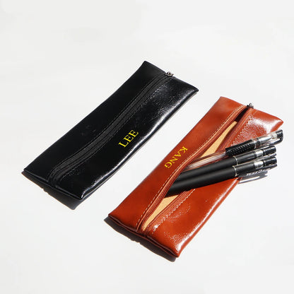 Business Office Custom Name Pencil Case Box Simple Student Zipper Pen Holder Engrave Initials Make Up Brush Cosmetic Storage Bag