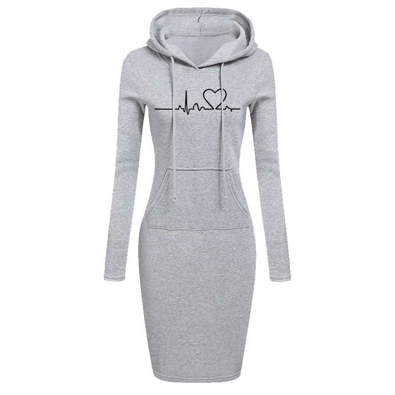 Women's Long Sleeve Hoodie Dress, Hooded Sweater, Pullovers, Sweatshirt, Slim Fit, Fashion, Autumn, Winter