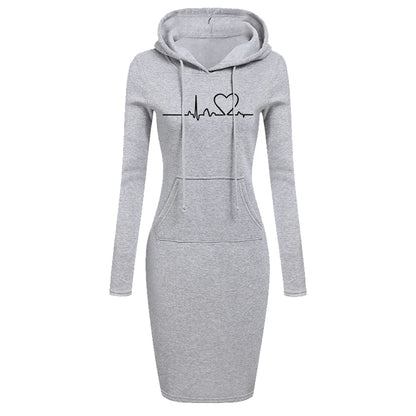 Women's Long Sleeve Hoodie Dress, Hooded Sweater, Pullovers, Sweatshirt, Slim Fit, Fashion, Autumn, Winter