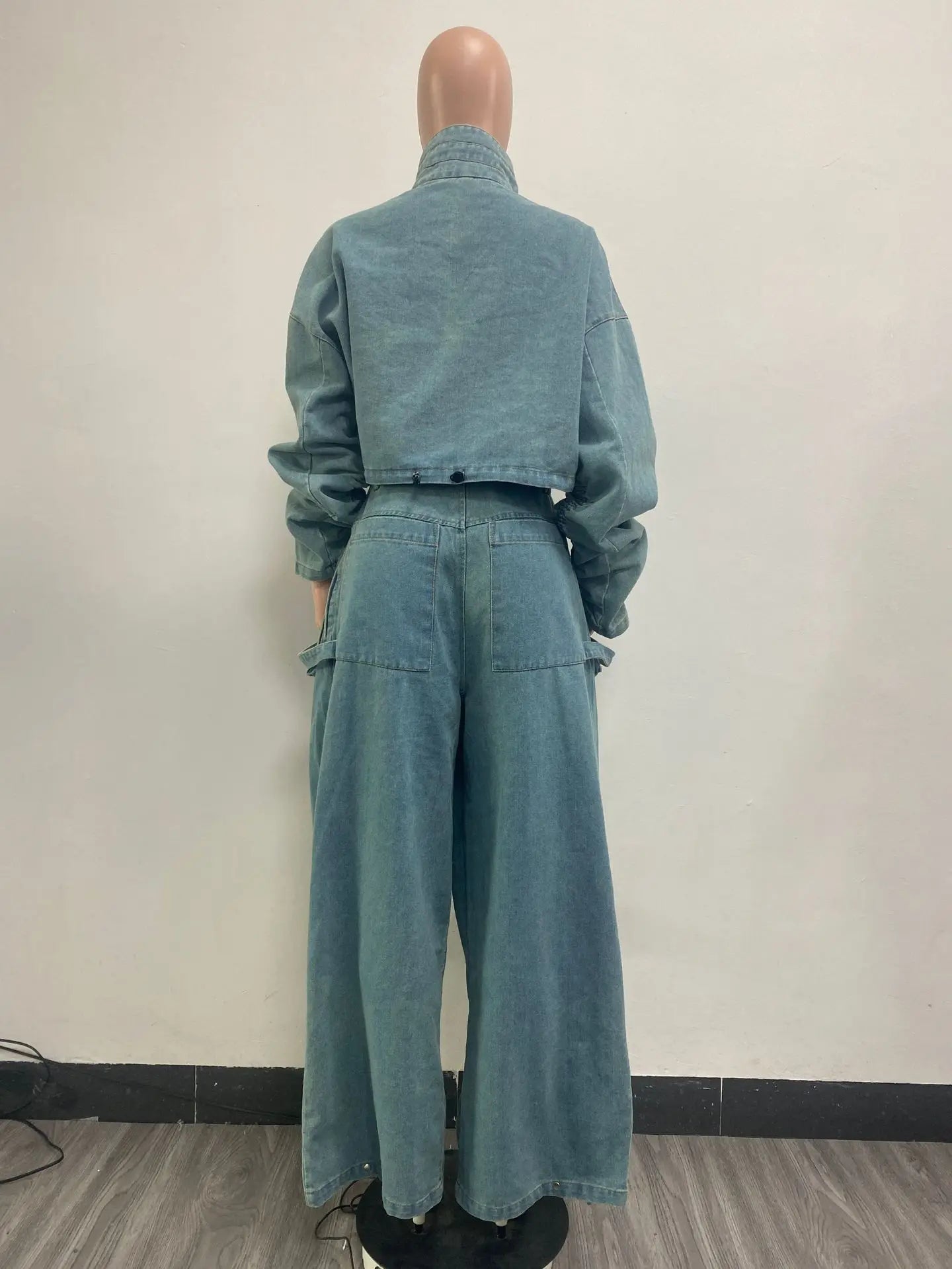 fashion retro women's casual wide leg loose heavy duty denim two-piece set for women two piece set women sexy club  zevity