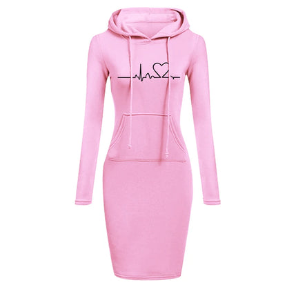 Women's Long Sleeve Hoodie Dress, Hooded Sweater, Pullovers, Sweatshirt, Slim Fit, Fashion, Autumn, Winter