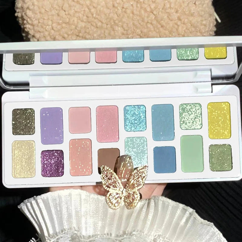 16 Color Eyeshadow Palette Matte Shimmer Chameleon Waterproof Long-Lasting Pearly Shiny Metal Eye Shadow Palette Women's Make-up