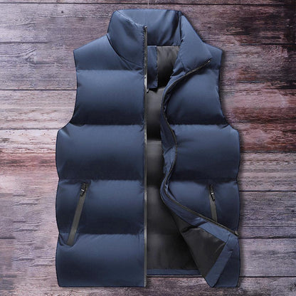 Men Waistcoat Thick Padded Cotton Vest Windproof Sleeveless Winter Outderwear Neck Zipper Cardigan Men Winter Coat