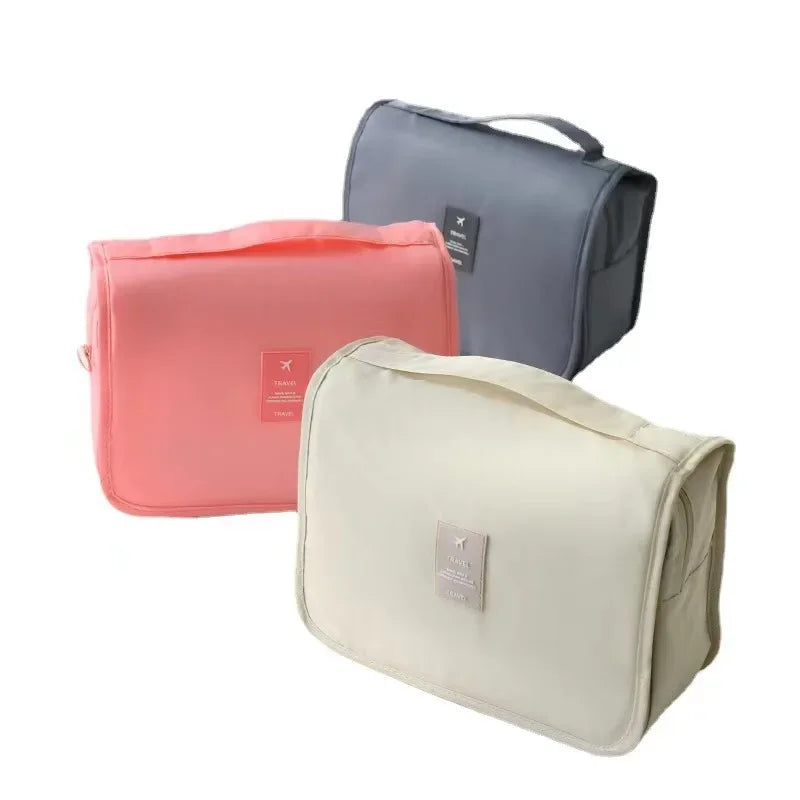 Toiletry Make Up Bags Solid Color Korean Foldable Cosmetic Bags Travel PVC Waterproof Large Capacity Toiletries Hangbag Storage