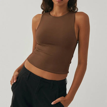 Sleeveless Tight Bottomed Shirt With Round Neck Racerback Top