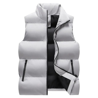 Men Waistcoat Thick Padded Cotton Vest Windproof Sleeveless Winter Outderwear Neck Zipper Cardigan Men Winter Coat