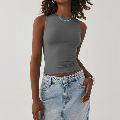 Sleeveless Tight Bottomed Shirt With Round Neck Racerback Top