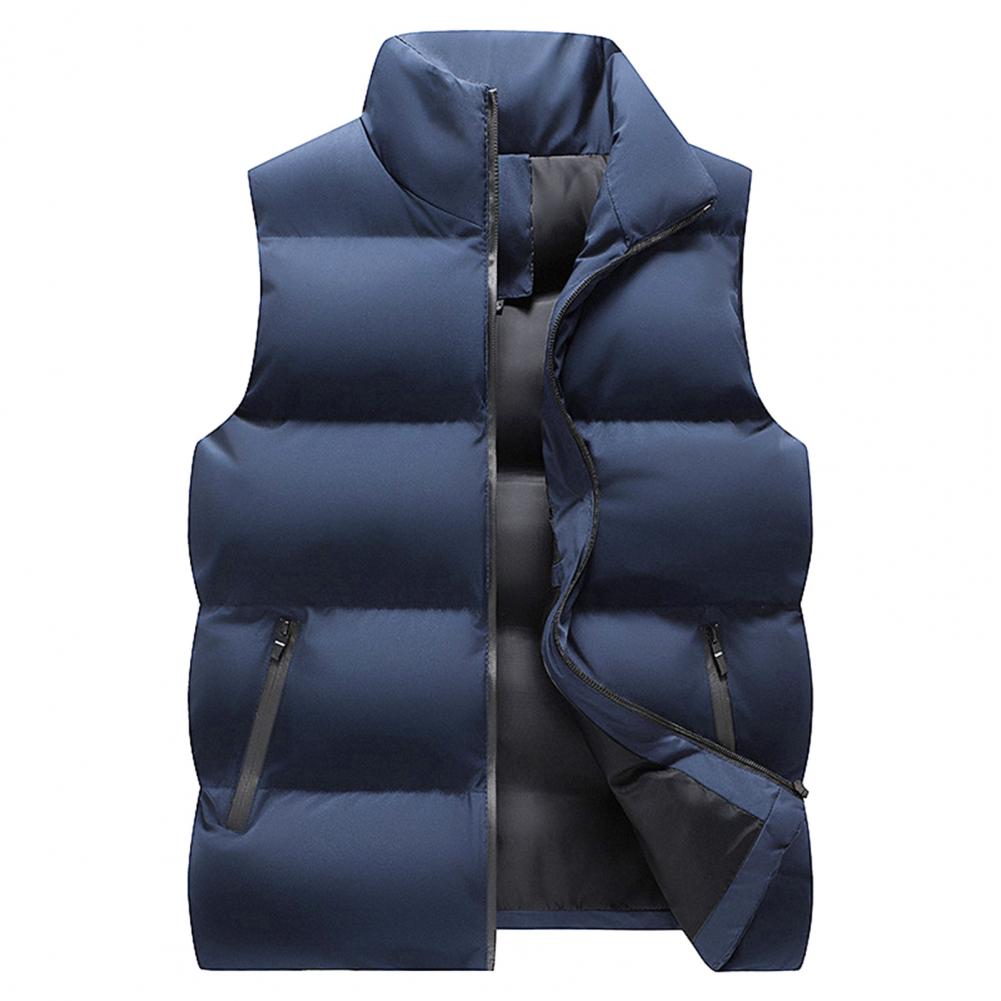 Men Waistcoat Thick Padded Cotton Vest Windproof Sleeveless Winter Outderwear Neck Zipper Cardigan Men Winter Coat