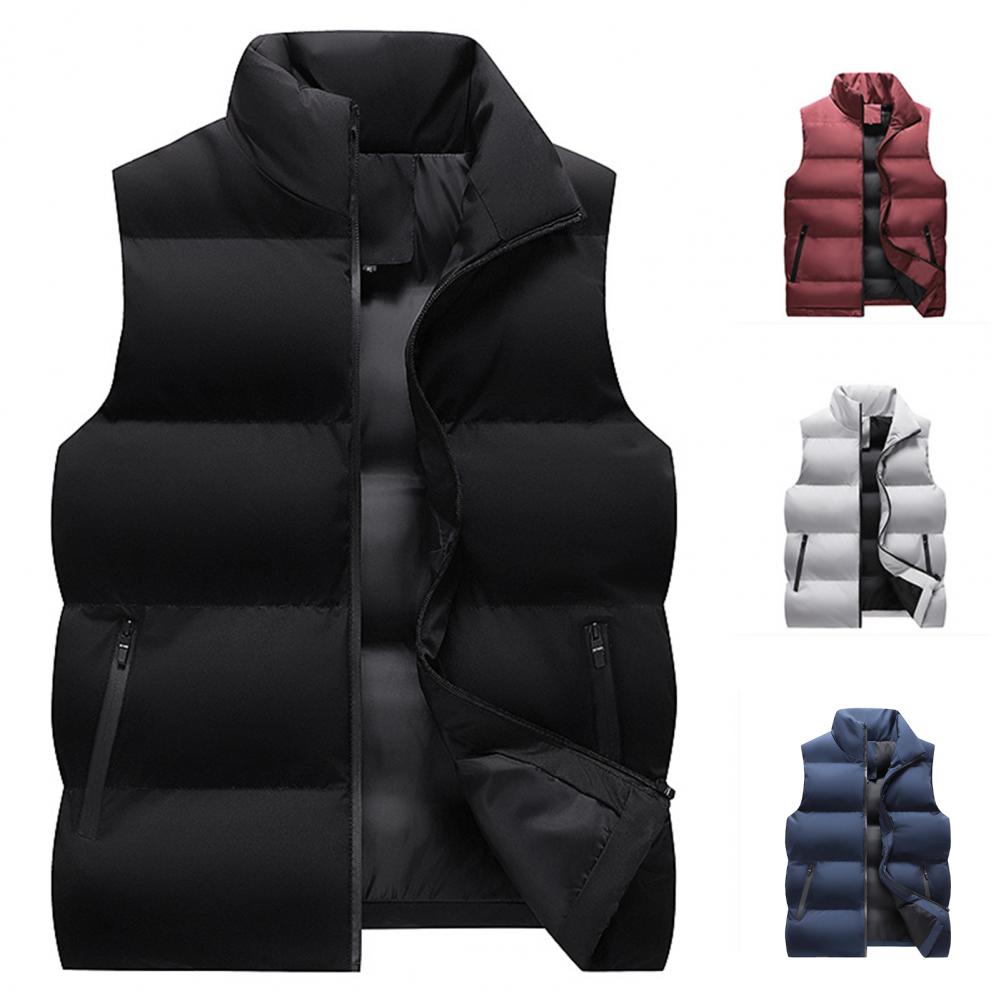 Men Waistcoat Thick Padded Cotton Vest Windproof Sleeveless Winter Outderwear Neck Zipper Cardigan Men Winter Coat